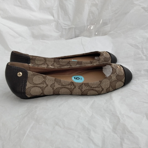 Coach Chelsea Outline Ballet Flats Size 6 Tan Brown Signature Monogram Leather - Picture 5 of 16